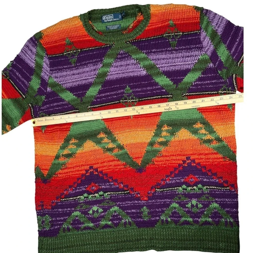 Polo Ralph Lauren Vintage‎ Hand Knit Linen Sweater Aztec Southwestern Color L